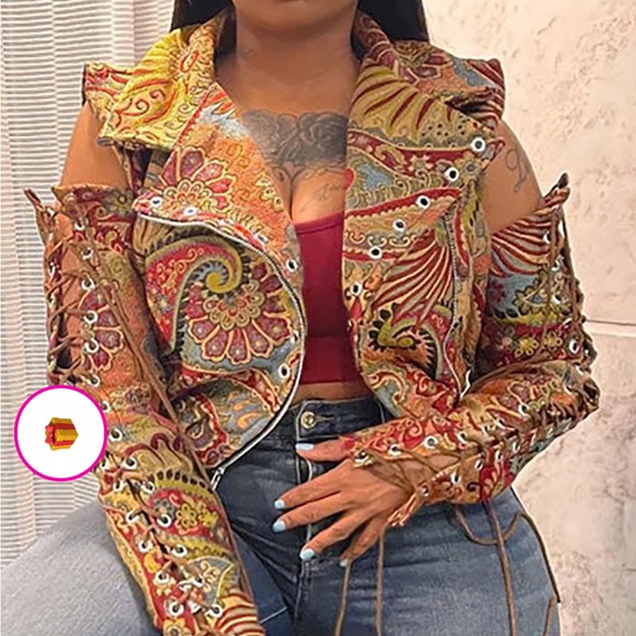 Paisley Laceup Crop Jacket - Picture 2 of 5